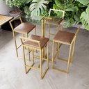 Ver imagem 1 de Jogo Mesa Alta Bistrô Redonda Vidro 4 Banquetas Estofado Confort Industrial Dourado Don Castro Decor
