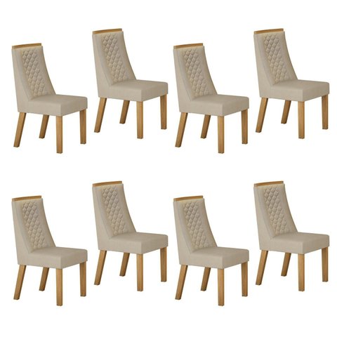 Kit de 8 Cadeiras para Sala de Jantar Dora Bege/Cinamomo/Veludo