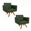 Ver imagem 2 de Poltrona Sala Decorativa Kit 2 Elisa Giratória Castanho Mm30 Sintético Pu Verde D03 - D’Rossi