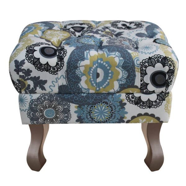 Puff Retrô Luis XV Suede Floral Azul - 2