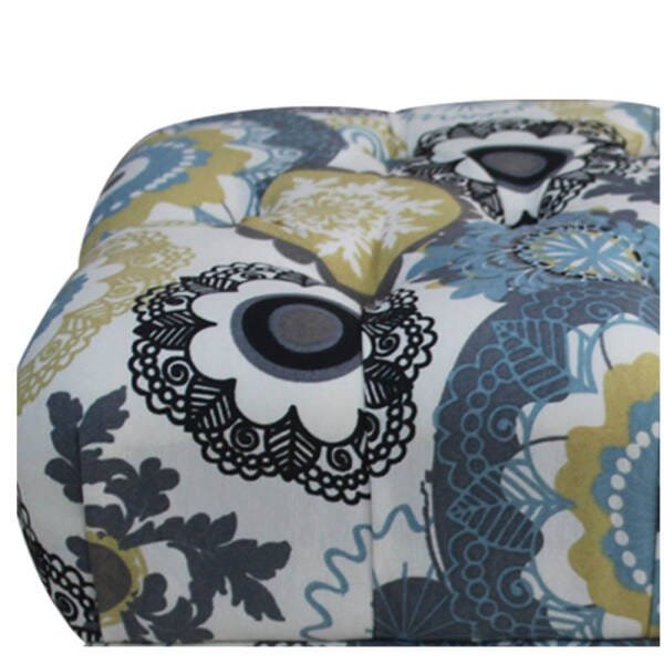 Puff Retrô Luis XV Suede Floral Azul - 5