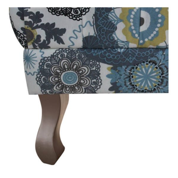 Puff Retrô Luis XV Suede Floral Azul - 6
