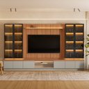 Ver imagem 1 de Estante para TV até 75 Polegadas com LED e Cristaleira MDF 220CMX380CM Magnum Marrom Canela/Gris Fosco