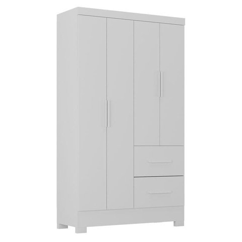 Guarda Roupa Solteiro Primordial Max 4 Portas 2 Gavetas Branco Absoluto Semi Fosco - Zanzini