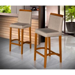 Kit 4 Banquetas Dubai Alta Bar Luxo Pés em Madeira Maciça Área Gourmet Balcão Sacada Hall Cor Bege - 2