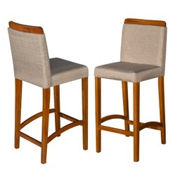 Kit 4 Banquetas Dubai Alta Bar Luxo Pés em Madeira Maciça Área Gourmet Balcão Sacada Hall Cor Bege - 3