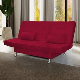 Sofá Cama Retrátil Reclinável 2 Lugares Gabriela Com 2 Almofadas Suede Vermelho - Ninho Decor - 1