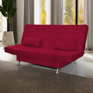 Sofá Cama Retrátil Reclinável 2 Lugares Gabriela Com 2 Almofadas Suede Vermelho - Ninho Decor