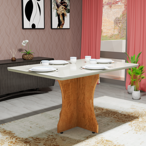 Mesa de Jantar Retangular em Mdf 4 Lugares com Tampo de Vidro Laqueado