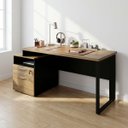 Ver imagem 1 de Mesa Escritório 1,50m Nicho e Gaveteiro Pé Metal Mac Pr F5 Cor:macadâmia com Preto