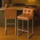 Ver imagem 1 de Banqueta Cozinha Alta com Encosto Industrial Kit 2 Champanhe Lirina Pu C05 - D’Rossi