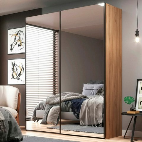 Guarda Roupa Veneto 183x230cm em Mdf 2 Portas Espelhadas Olmo 1001