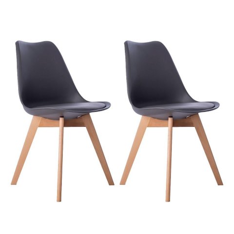 Kit 02 Cadeiras Leda Eames Jantar Cozinha com Assento Estofado Cinza