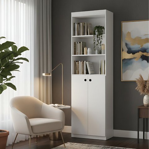 Armário Estante Multiuso Parma 2 Portas e Prateleiras 178cm - Organizador Moderno - Branco