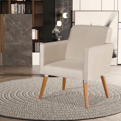 Poltrona Cristal Suede Escritórios e Recepção Pés em Madeira:bege Suede