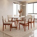 Ver imagem 1 de Conjunto Sala de Jantar Madeira Maciça 6 Lugares Tampo sem Vidro Cadeira Miami Boucle
