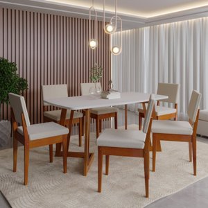 Conjunto para Sala de Jantar Tampo Oval 170cm com 6 Cadeiras Madeira Maciça Miami