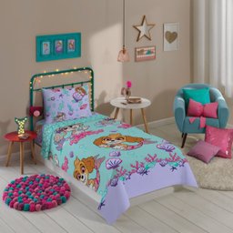 Jogo Lençol Cama Solteiro Skye Sereia Patrulha Canina Menina 2 Peças Lepper - 1