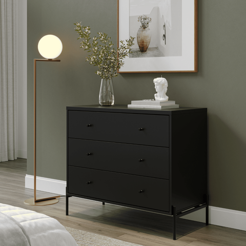 Cômoda com 3 Gavetas Jasper 94 cm - Preto Fosco