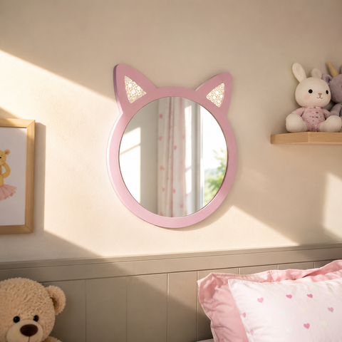 Espelho Decorativo Infantil Rosa 34x37cm Gato