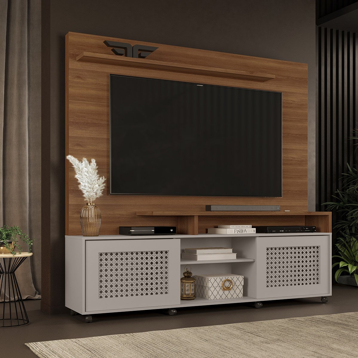 Estante Home Theater para Tv até 65 Polegadas Porta Telada Duo - Grappa Móveis: Matte/Off White - 3