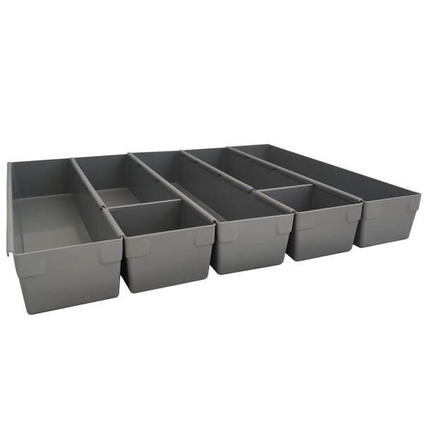 Suporte Organizador de Gavetas com 7 Peças Separador de Talheres de Encaixes Divisor Cinza - 6