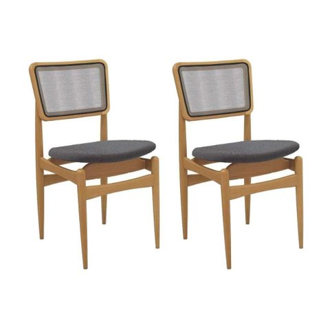 Cadeiras Cozinha Stela 1cmm013ca Premium Madeira Maciça Kit 2 Un Carvalho/boucle Bege Fendi/tela