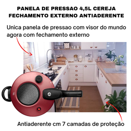 Panela de Pressão Mta Externa Antiaderente c/Visor 4,5L Cereja 6601 - Vermelho - 2