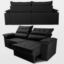 Ver imagem 3 de Sofá Retrátil e Reclinável 2,60m com Molas e Espuma D33 Thunder Velusoft Preto Cama Inbox