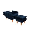 Poltrona Confortável Com Puff Veludo Azul Veneza Boutique Konforto - 3