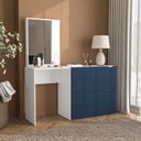 Ver imagem 1 de Cômoda Penteadeira 4 Gavetas com Espelho Porto Azul/Branco