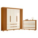 Ver imagem 1 de Guarda Roupa Casal Doble 06 Portas e Cômoda Duetto 10 Gavetas Cinamomo Off White - Móveis Albatroz