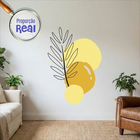 Adesivo Floral Boho Amarelo Estilo Nórdico 130x90 Minimalista Mod.02