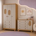 Ver imagem 1 de Kit Guarda Roupa c/ Cômoda Pingo Tela Quarto Bebê MDF Peroba