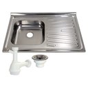Ver imagem 1 de Pia Inox Fabrinox PSD800E 80x52cm, cuba esquerda, válvula e sifão