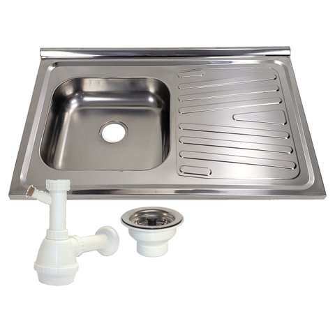 Pia Inox Fabrinox PSD800E 80x52cm, cuba esquerda, válvula e sifão