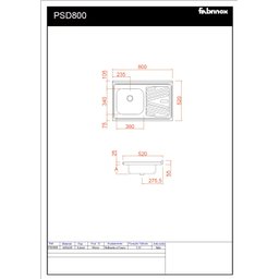 Pia Inox Fabrinox PSD800E 80x52cm, cuba esquerda, válvula e sifão - 2