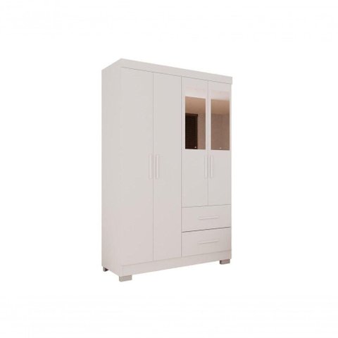 Guarda-roupa Solteiro 4 Portas 2 Gavetas Estrela Premium com Espelho Salleto Branco