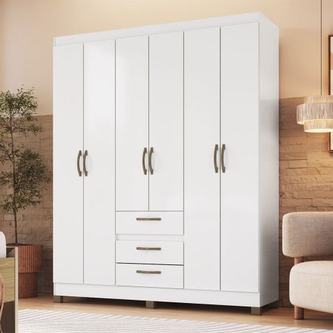 Guarda-roupa Casal 6 Portas 3 Gavetas Rp3638 Branco - Decibal