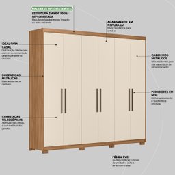 Guarda Roupa Casal 6 Portas e 4 Gavetas Venice - Amêndola Touch/off White - 5