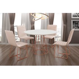 Sala de jantar redonda tampo laqueado com vidro 1,20m - Cristal - CM Decor - 1