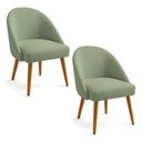Ver imagem 1 de Kit 02 Cadeiras Poltrona de Jantar Estofada Luna Boucle Verde Pistache Pés Palito Castanho - Pallazi