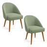 Kit 02 Cadeiras Poltrona de Jantar Estofada Luna Boucle Verde Pistache Pés Palito Castanho - Pallazi - 1