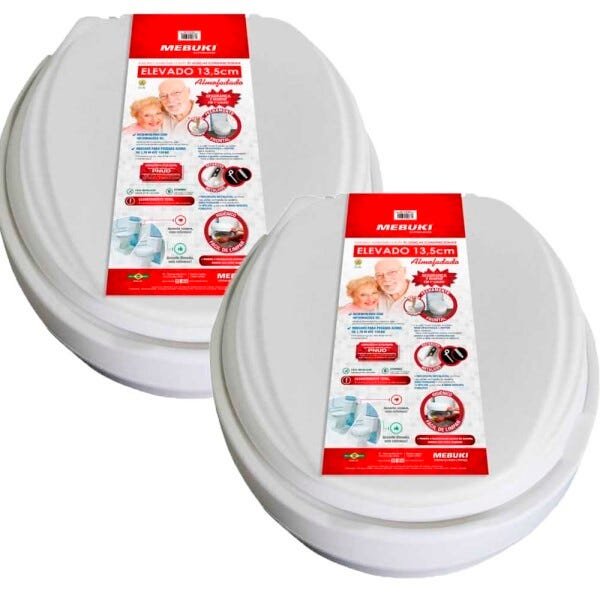 Jogo 2 Assentos Sanitários Elevado 13,5 cm Almofadado Branco - Mebuki - 1