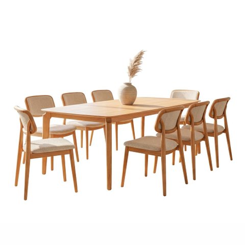 Mesa de Jantar Andaluz com 8 Cadeiras Pollo Boucle Mescla Bege 220cm