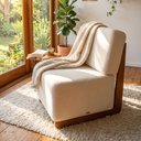 Ver imagem 2 de Poltrona Decorativa Rafaela Premium Base Madeira Moderna Sala Recepção Design Orgânico Bouclê Bege -