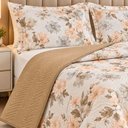 Ver imagem 3 de Kit Cobre Leito Floratta Casal Percal 150 Fios Dupla Face Estampado Colcha 3 Peças Floral Bege
