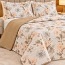 Ver imagem 2 de Kit Cobre Leito Floratta Casal Percal 150 Fios Dupla Face Estampado Colcha 3 Peças Floral Bege