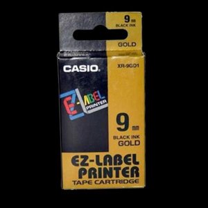 FITA PARA ROTULADORA CASIO 9MM PRETO NO DOURADO XR-9GD1
