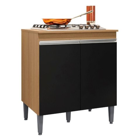 Balcão para Cooktop Andréia 2 Portas Amendoa Preto Ajl